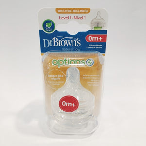 Dr Brown's Options + Wide Neck Teat - Level 1 - 0 Months+ - 2 Pack
