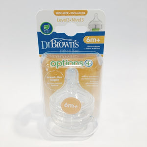 Dr Brown's Options + Wide Neck Teat - Level 3 - 6 Months+ - 2 Pack